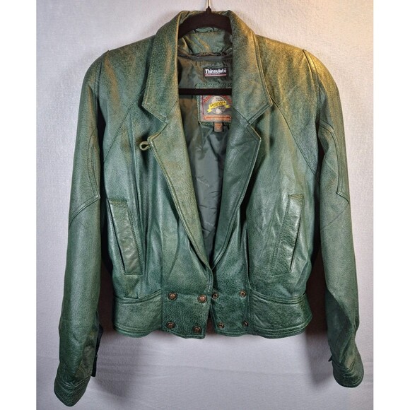 Vintage Wilson’s Leather Green Leather Jacket w/ Thinsulate Womens Small 80s 90s - Picture 3 of 12